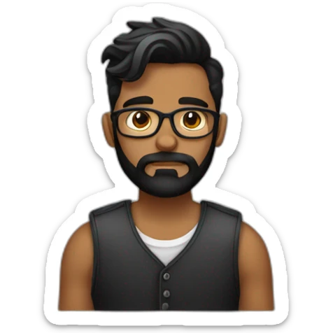 Genera un emoji de un hombre estilo hipster, con cabello negro, barba completa pero corta, color de piel caucásica sticker