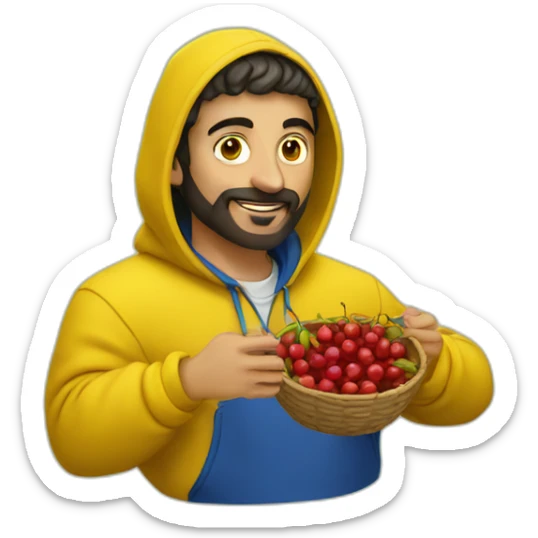 Armenian men in yellow hoodie eating cherries sticker