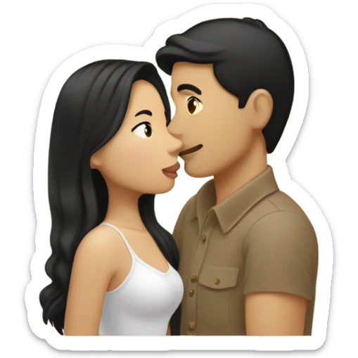 tan skin LAO man with brown eye black hair light fair skin woman kissing  sticker