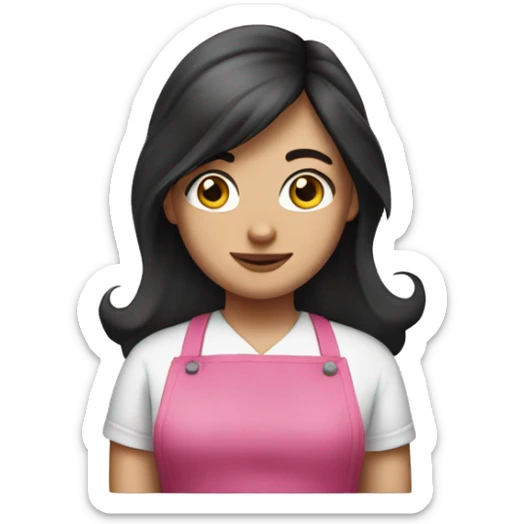 A white girl with long dark hair in pink apron sticker