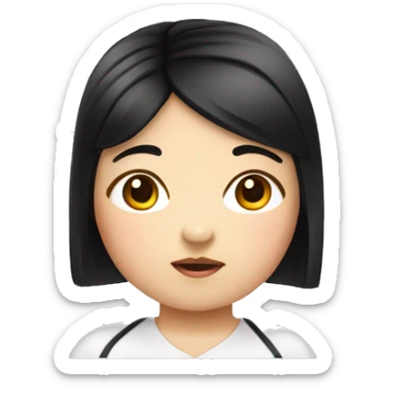 little overweight asian girl with black tied hair, make emoji from shoulders, use one photo  sticker