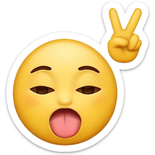 A normal yellow emoji, with its tounge out shaking the tounge,, with eyes closed and peace signs are up sticker