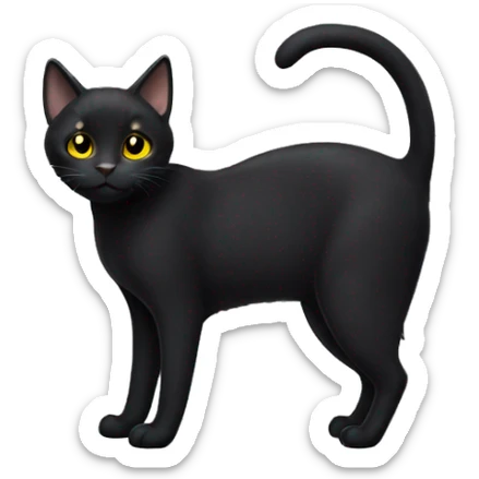 Small short hair black cat full body yellow eyes furry ears sticker