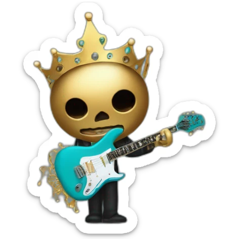 Soolking brook ;black affro cut ;turquoise electric guitar;golden crown ;skeletal face sticker