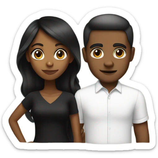brown girl with big eyes in black dress with white man in black shirt  sticker