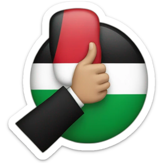 A person puts his hand over his mouth with the Palestinian flag drawn on his hand  sticker