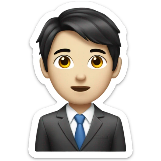 A young Asian office worker with black hair, white skin, and tied hair sticker