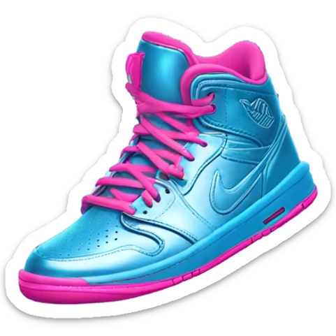 Realistic pair of metallic sky blue and hot pink Jordan basketball sneakers. sticker