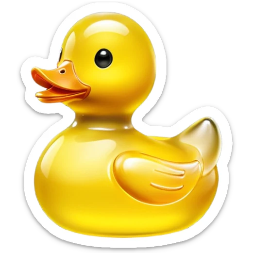glowing glass rubber duck,  minimalistic yellow transparent glass 3d neon glowing sticker