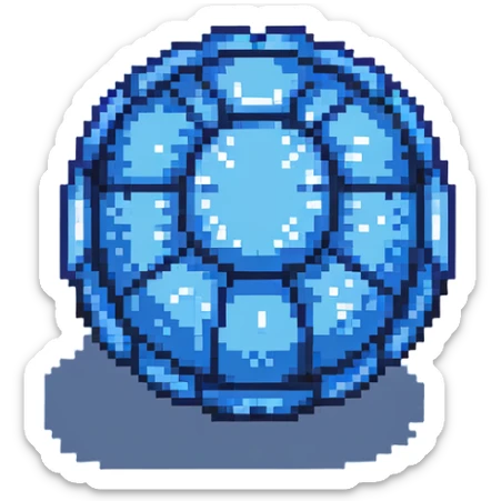 Blue digital bomb with curly blue fuse on top, round bomb body with blue highlights and details, pixel art style sticker