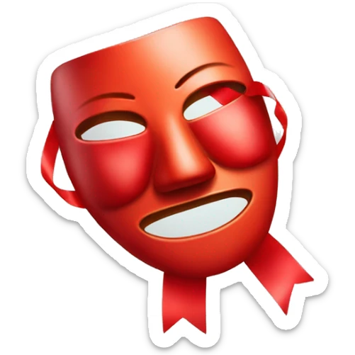 a comedy mask with a body made of four pieces of red shiny ribbon sticker