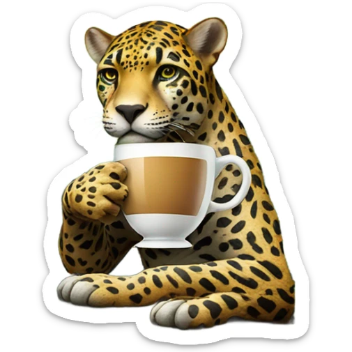 Jaguar onntje jungle take a cup of coffe sticker