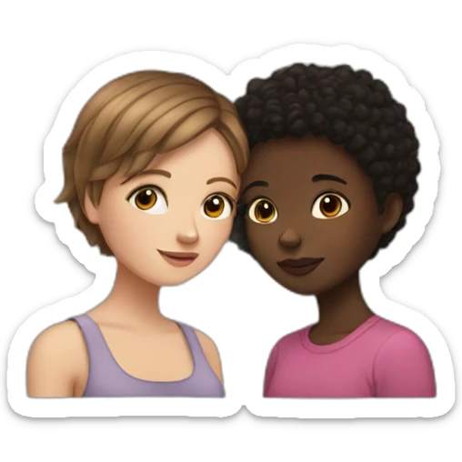 White girl with short brown hair kissing a black girl sticker