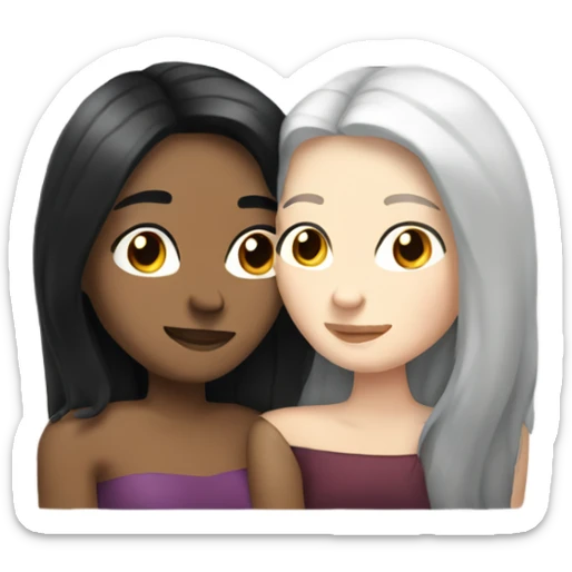 A lesbian couple with white skin and long black hair hugging intimately, and romantically. sticker