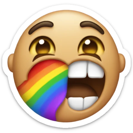 The standard womitting emoji but instead of womit its rainbow coming out the mouth sticker