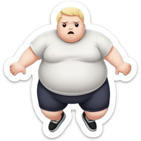 A fat person jumping out of a window and he is sad sticker