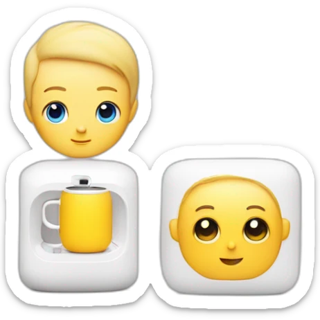 skinny white kid with shaven hair sitting next to two HomePods one of them is yellow sticker