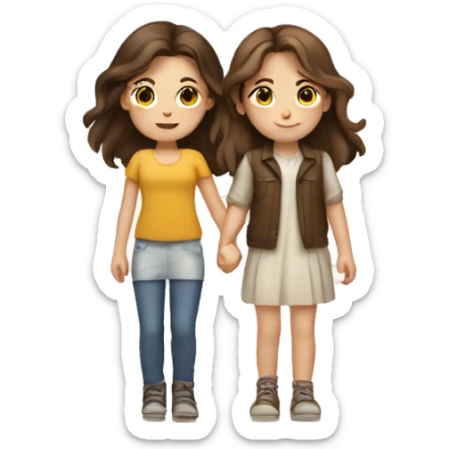 two girls and one guy holding hands white skin, brown eyes, brown hair sticker