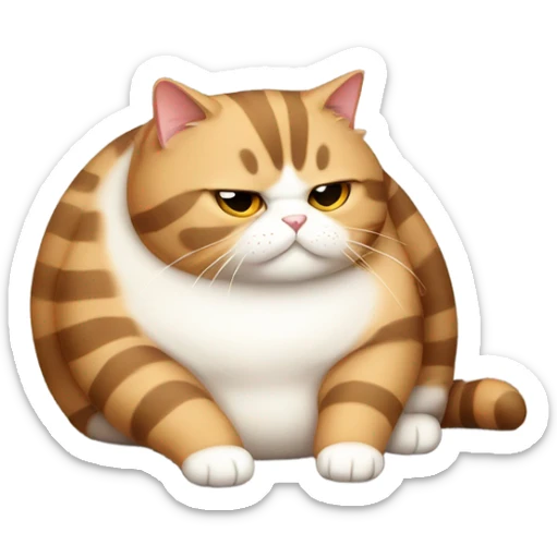 Scottish fat cat of dark reed color in a light stripe lies belly up sticker