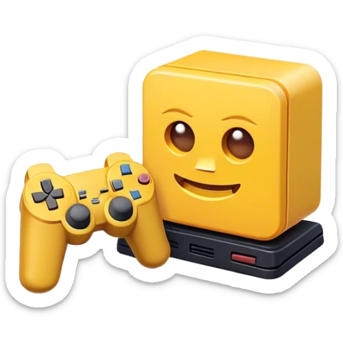 Clash of Clans aesthetic: Cinematic Playful PlayStation 2 Slim Portrait Emoji, rendered in a 3D vector-style similar to standard emojis with minimal shading and bold, simplified shapes. A compact, distinct form with signature details, softly glowing with a cutting-edge console technology charm. Simplified yet unmistakably iconic, highly detailed and consistent, glowing with a soft radiance and high shine. Stylized with a touch of technological advancement and a soft glowing outline, capturing the essence of a beloved gaming relic with a friendly, playful manner! sticker