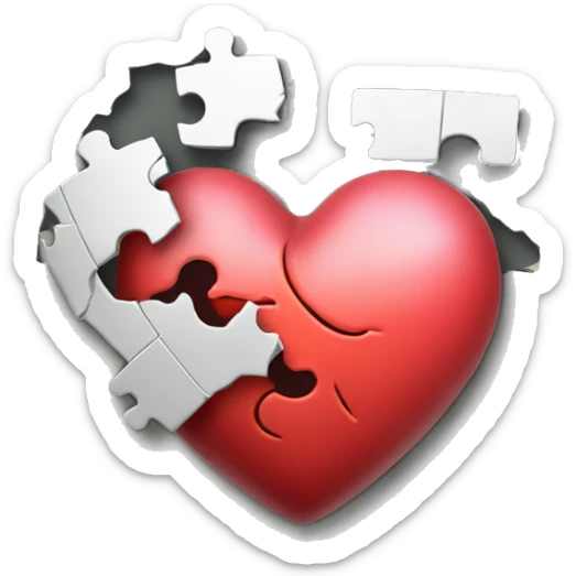 cracked heart pasted together with glue and there must be a incomplete heart which is a missing puzzle at the top right corner sticker