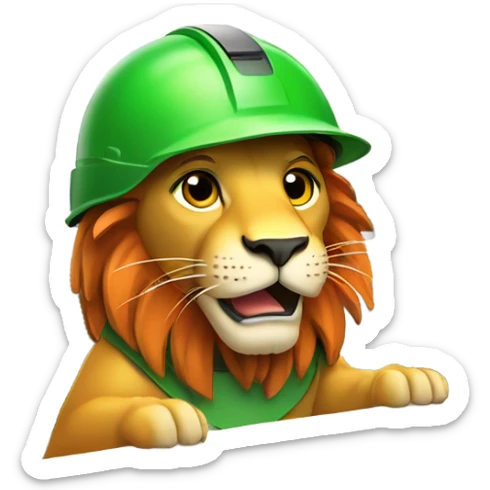 Lion wear safety helmet as call center in green and orange theme sticker