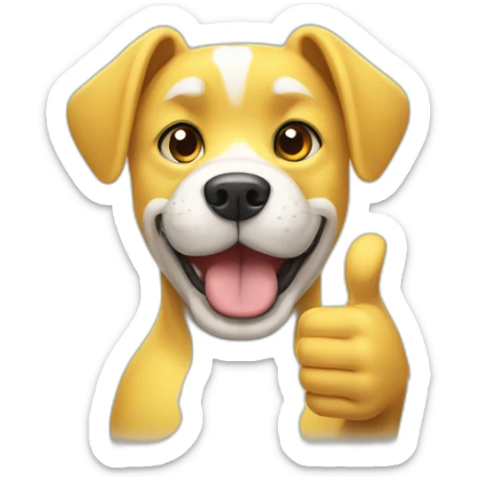 yellow and white dog with muscles and thumbs up showing the whole body with thumbs up gesture sticker
