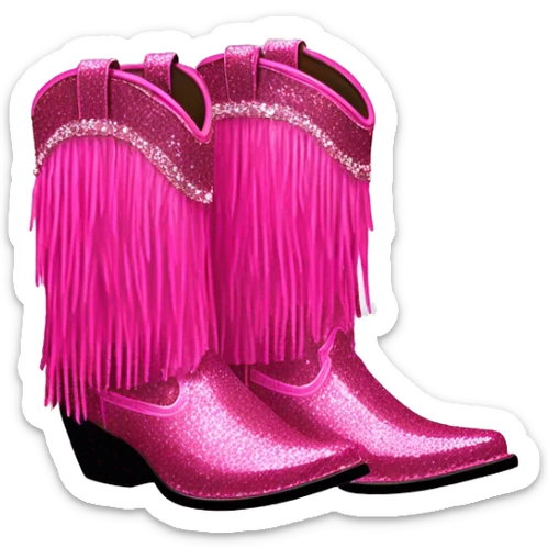 Realistic hot pink fashion cowgirl boots with sparly shiny glitter fringe on them. sticker