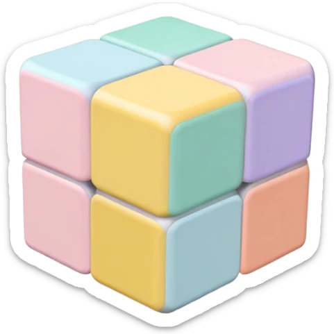 A 3x3 Rubik's Cube with pastel colors: light pink, baby blue, mint green, lavender, light yellow, peach, minimalist iOS emoji style sticker
