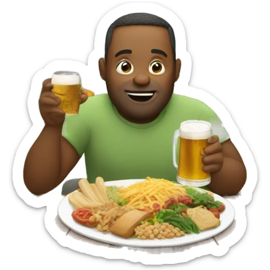 Dad eating lots of food with belly and beer in a garden sticker