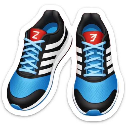 An icon featuring a pair of running shoes in the foreground on a red running track with white lane markings. The background showcases a grand stadium filled with cheering fans, bright floodlights, and a clear blue sky. Transparent background highlights the spirit of professional running. sticker