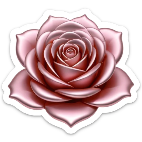 A rose emoji made of liquid silver metal, smooth metallic petals, reflective chrome surface, soft gradients, elegant shape, minimalistic iOS emoji style, centered, clean white background, realistic highlights, no text sticker