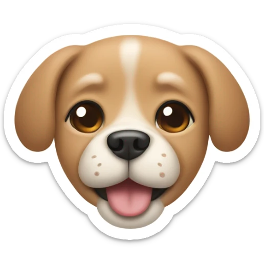 A minimalistic and cute emoji-style illustration of a dog with a round face, floppy ears, and a happy expression. The design should be simple, with soft colors and bold outlines, suitable for use as an emoji sticker