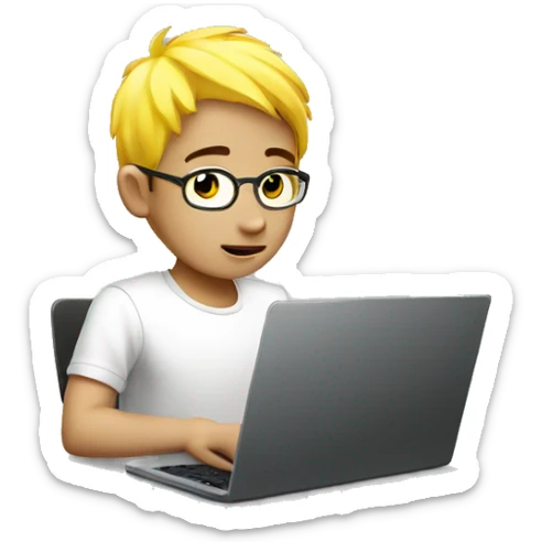 Graphic Designer asian boy with yellow hair with laptop sticker