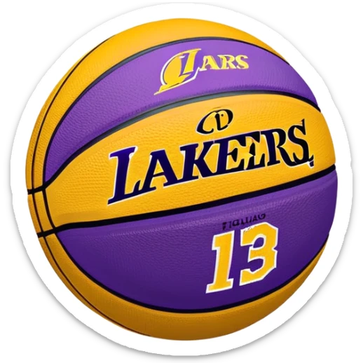 Minimalist purple and gold Spalding basketball with NBA logo, Lakers colors, iOS emoji style sticker