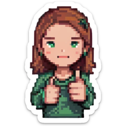 Girl with one hand giving thumbs up and the other hand giving thumbs down, showing mixed feelings sticker