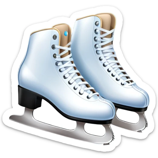 An icon featuring a pair of elegant figure skates standing on the smooth ice of a rink, with sparkling ice beneath them. The background shows a grand ice arena with bright lights and empty stands, highlighting the beauty and grace of figure skating. Transparent background. sticker