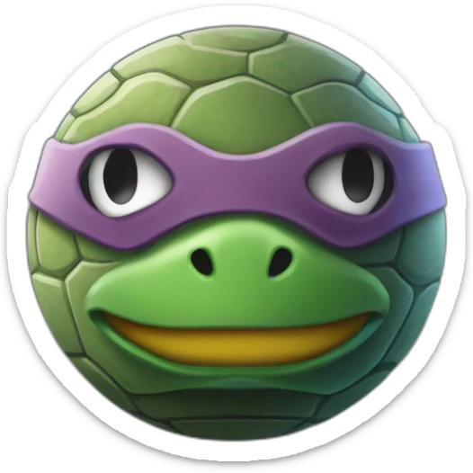 3d sphere with a cartoon simplistic andesite Teenage mutant ninja turtle skin texture with thoughtful eyes sticker