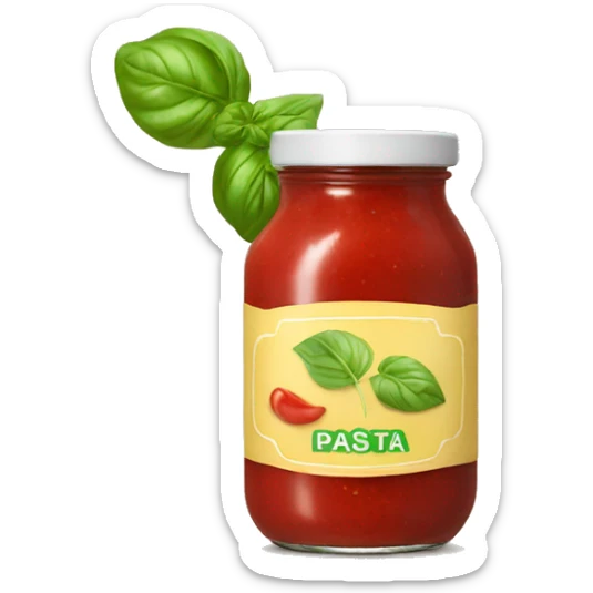 a jar of pasta sauce with no pasta on top and a picture of basil on it sticker