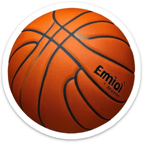 Cinematic Realistic image of a basketball resting on a polished court surface, with finely detailed textures and subtle reflective highlights, evoking a sense of calm before the game’s intensity sticker