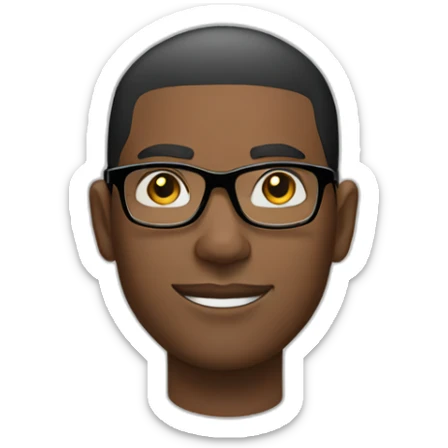 young black advertising man wearing prescription glasses with black frames, short beard and shaved hair. sticker