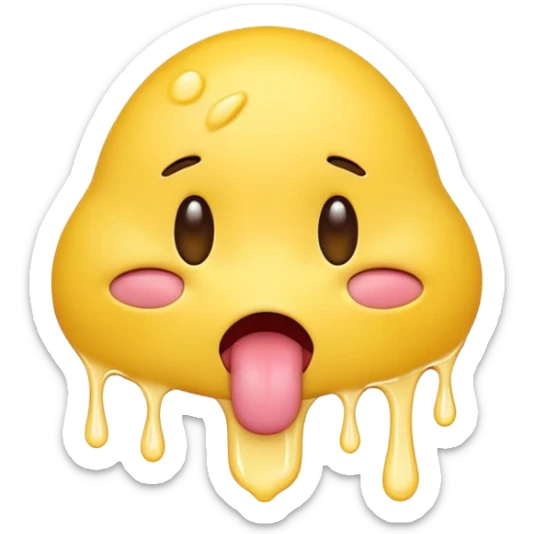 yellow emoji with its eyes closed and tongue hanging out its mouth dripping with white colored saliva sticker