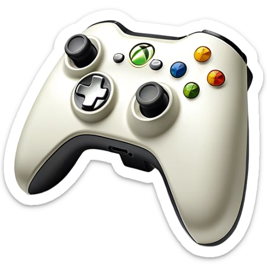 Clash of Clans aesthetic: Cinematic Playful Xbox 360 Console Portrait Emoji, rendered in a 3D vector-style similar to standard emojis with minimal shading and bold, simplified shapes. A compact, distinct form with signature details, softly glowing with a modern gaming energy charm. Simplified yet unmistakably iconic, highly detailed and consistent, glowing with a soft radiance and high shine. Stylized with a touch of next-gen innovation and a soft glowing outline, capturing the essence of a beloved gaming relic with a friendly, playful manner! sticker