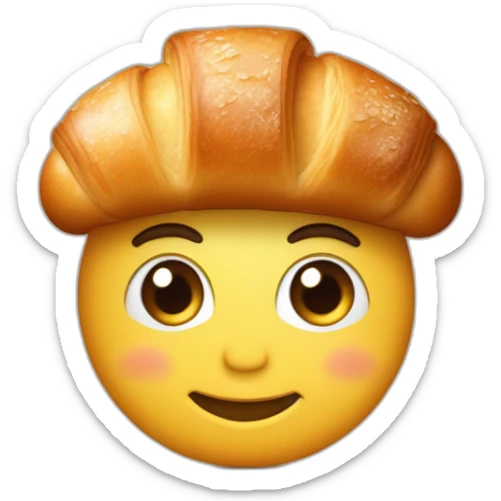 Une boulangère qui tiens un croissant et un pain au chocolat avec une baguette dans son dos ayant un visage confiant. sticker