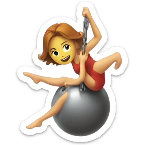 lady swinging on top of a wrecking ball smashing through a wall sticker