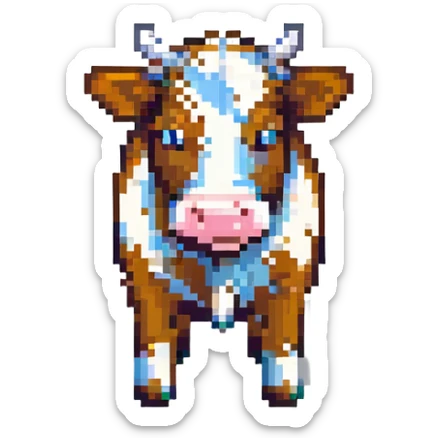 extremely blocky ultra-minimal pixel art Minecraft cow emoji with only 2 or 3 large square pixels, abstract and simple sticker