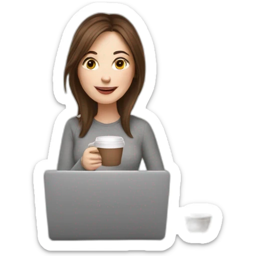 woman with brown hair and pale skin juggling with coffee cups and laptops sticker