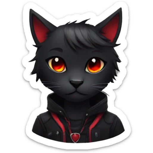Anthro Edgy Cool Beautiful Black Cat-Fursona with Emo Hair-bangs with Red Streaks sticker