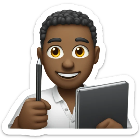 Emoji of an artist holding a graphic tablet with a stylus, smiling confidently sticker