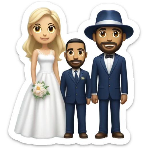 Puerto rican beard short hair with blue hat and navy blue suit getting Married with blond long hair girl with white  wedding dress  sticker